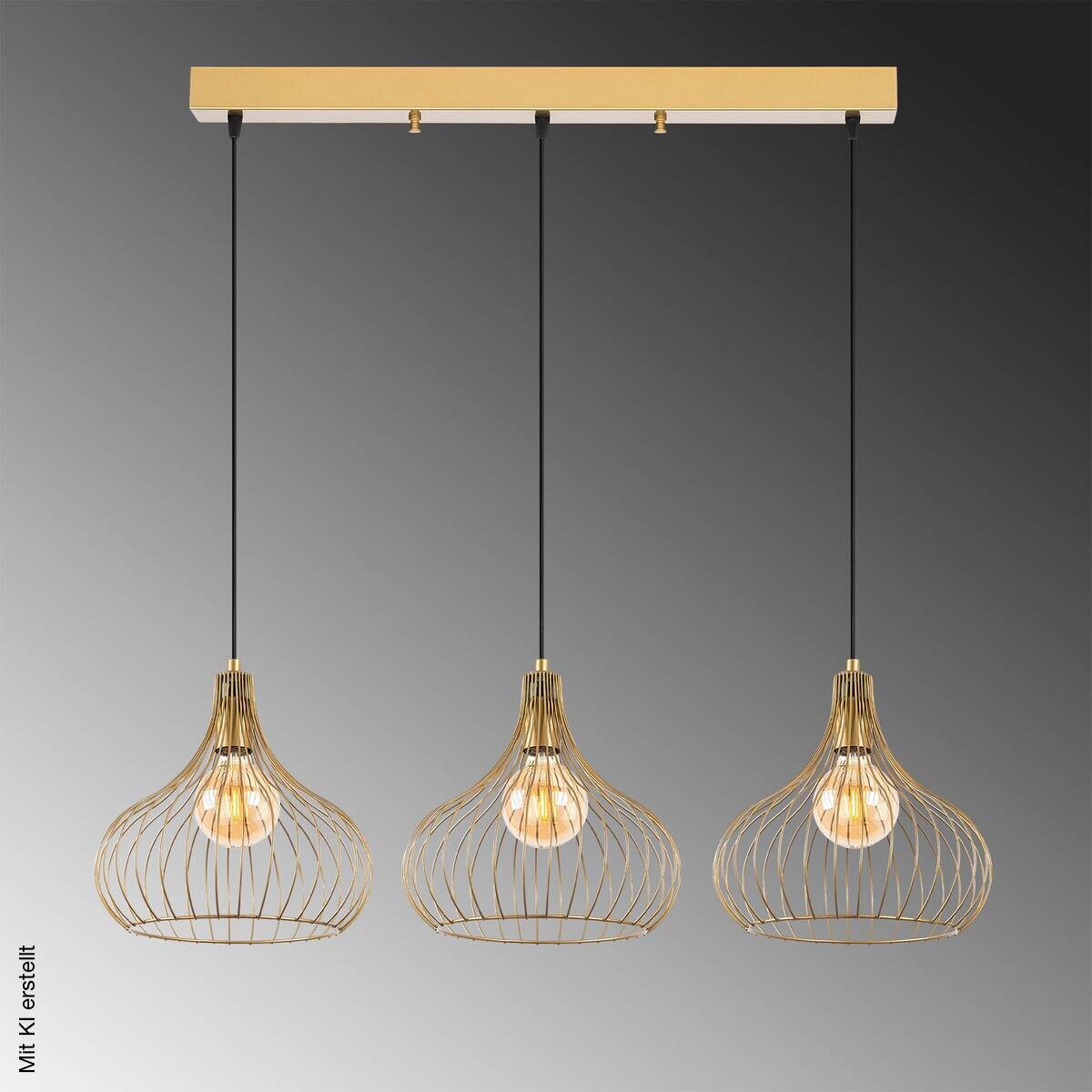 Opviq Pendelleuchte Teldamla-11925 gold B/H/T/L: ca. 76x120x22x76 cm E27 3 Brennstellen