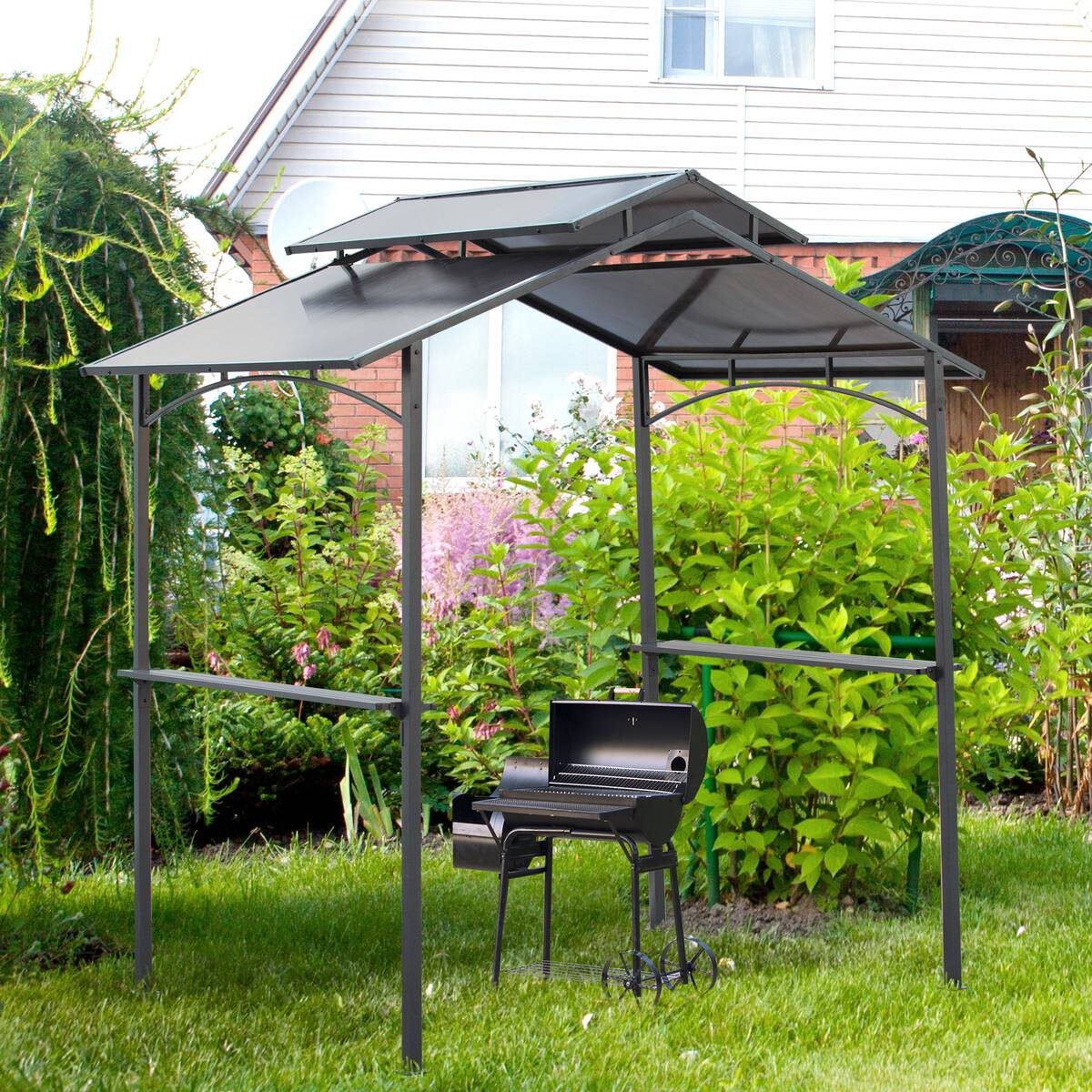 Outsunny Grillpavillon mit Flammschutzdach braun Stahl B/H/L: ca. 150x250x240 cm