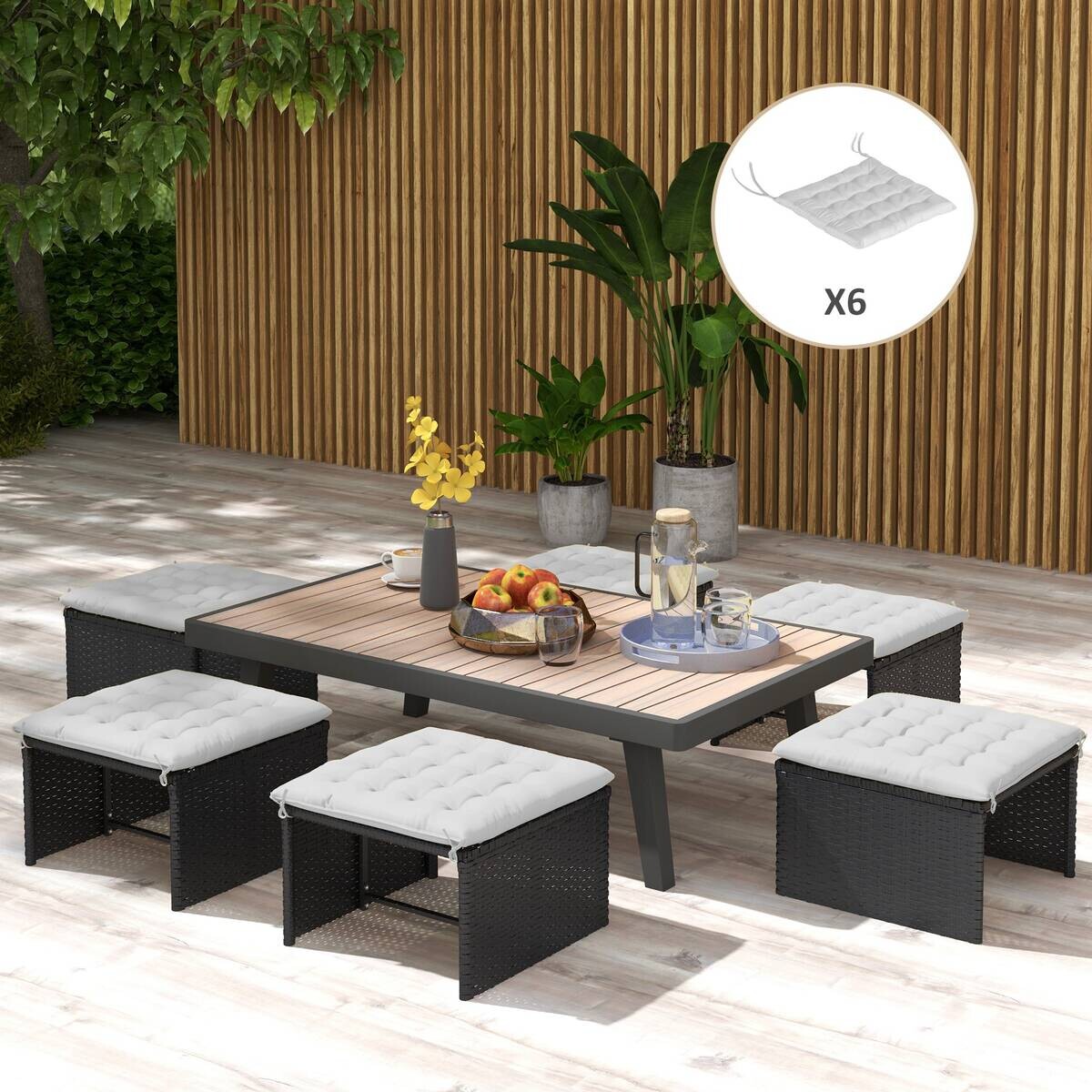 Outsunny Auflagen 6er-Set hellgrau Polyester B/H/L: ca. 40x4x40 cm