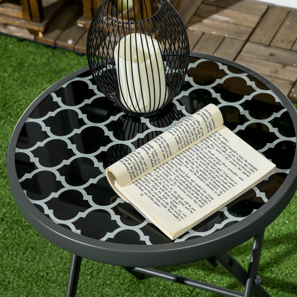 Outsunny Garten-Beistelltisch schwarz Metall B/H/L: ca. 45x50x45 cm