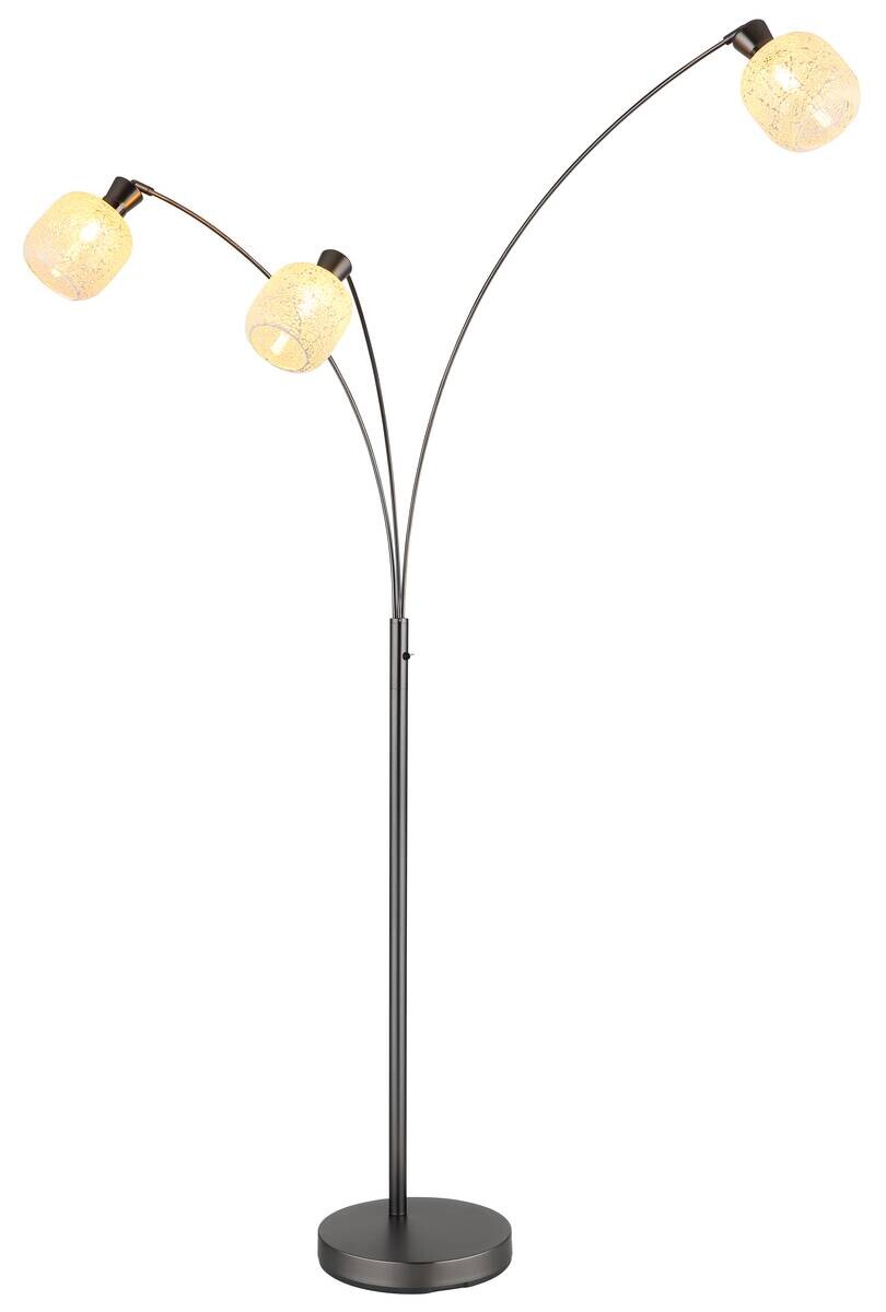 GLOBO Stehlampe Chrom schwarz Metall Glas B/H/L: ca. 14x133x35 cm 3 Brennstellen