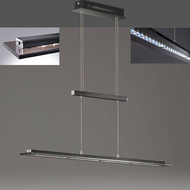 Fischer & Honsel LED-Pendelleuchte 60442 Rauch Chrom schwarz Glas Metall B/H/T: ca. 88x150x9 cm 1.0 Brennstellen