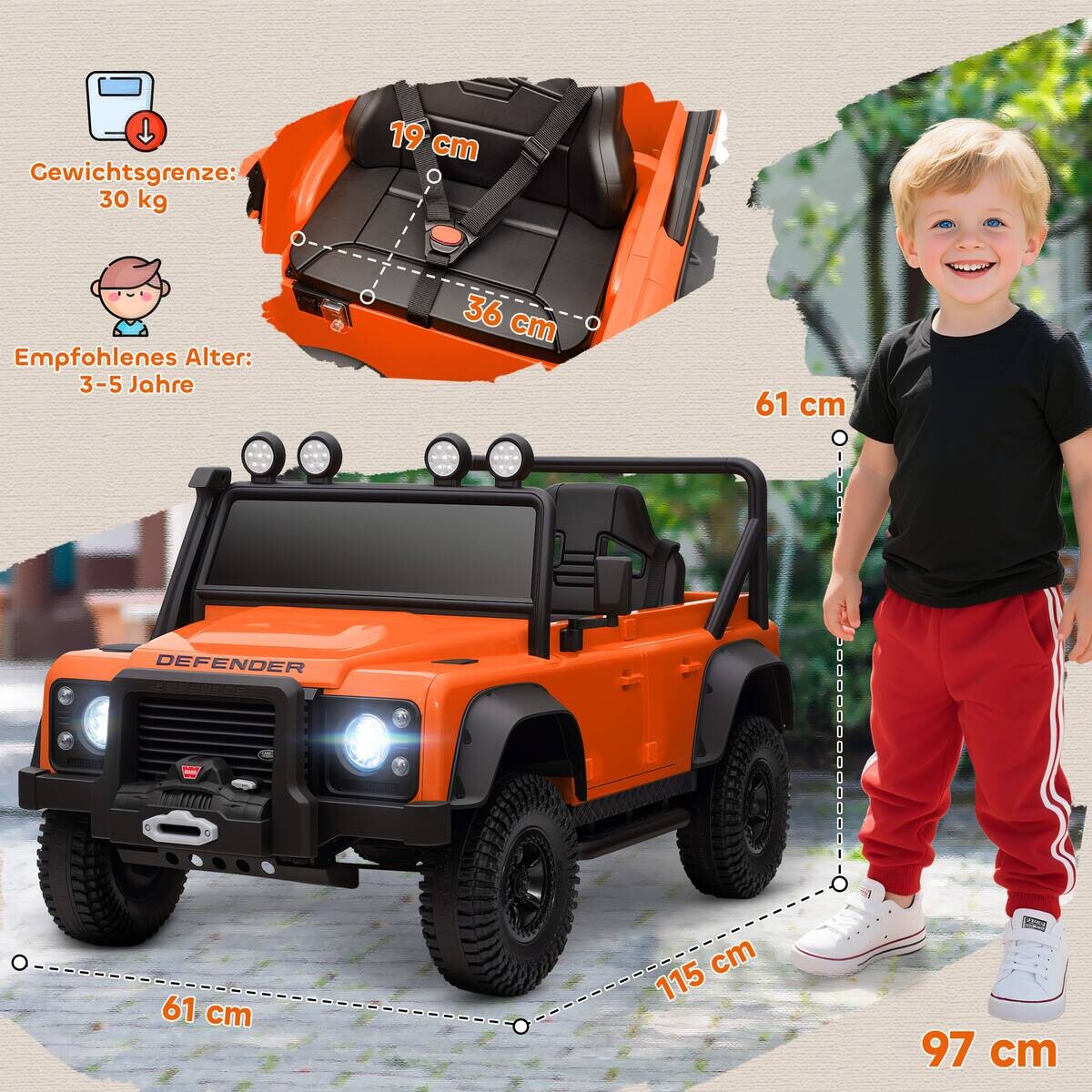 AIYAPLAY Kinder Elektroauto orange B/H/L: ca. 61x61x115 cm