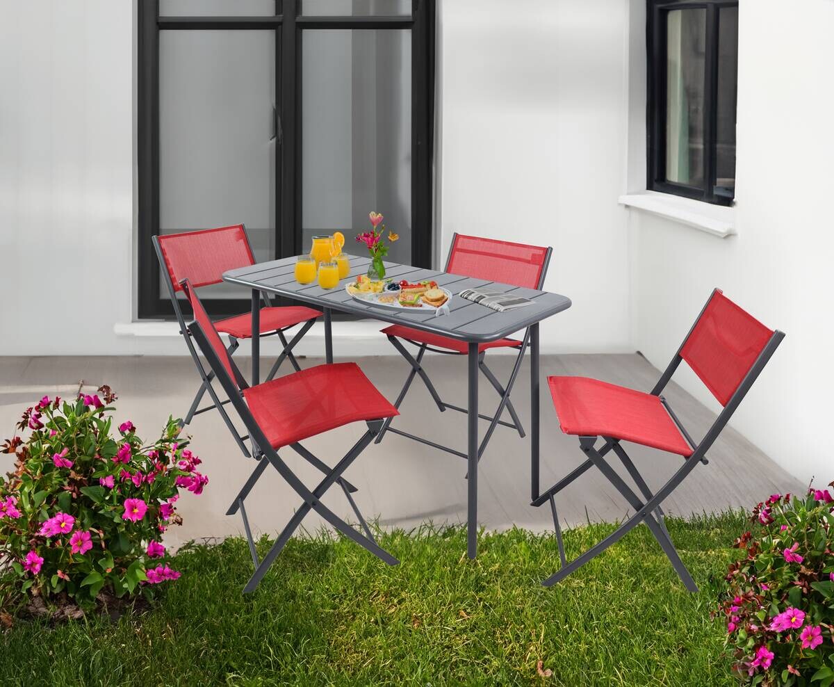 VCM Gartenstuhl 4er Set Sumila rot Metall B/H/L: ca. 45x79x46 cm