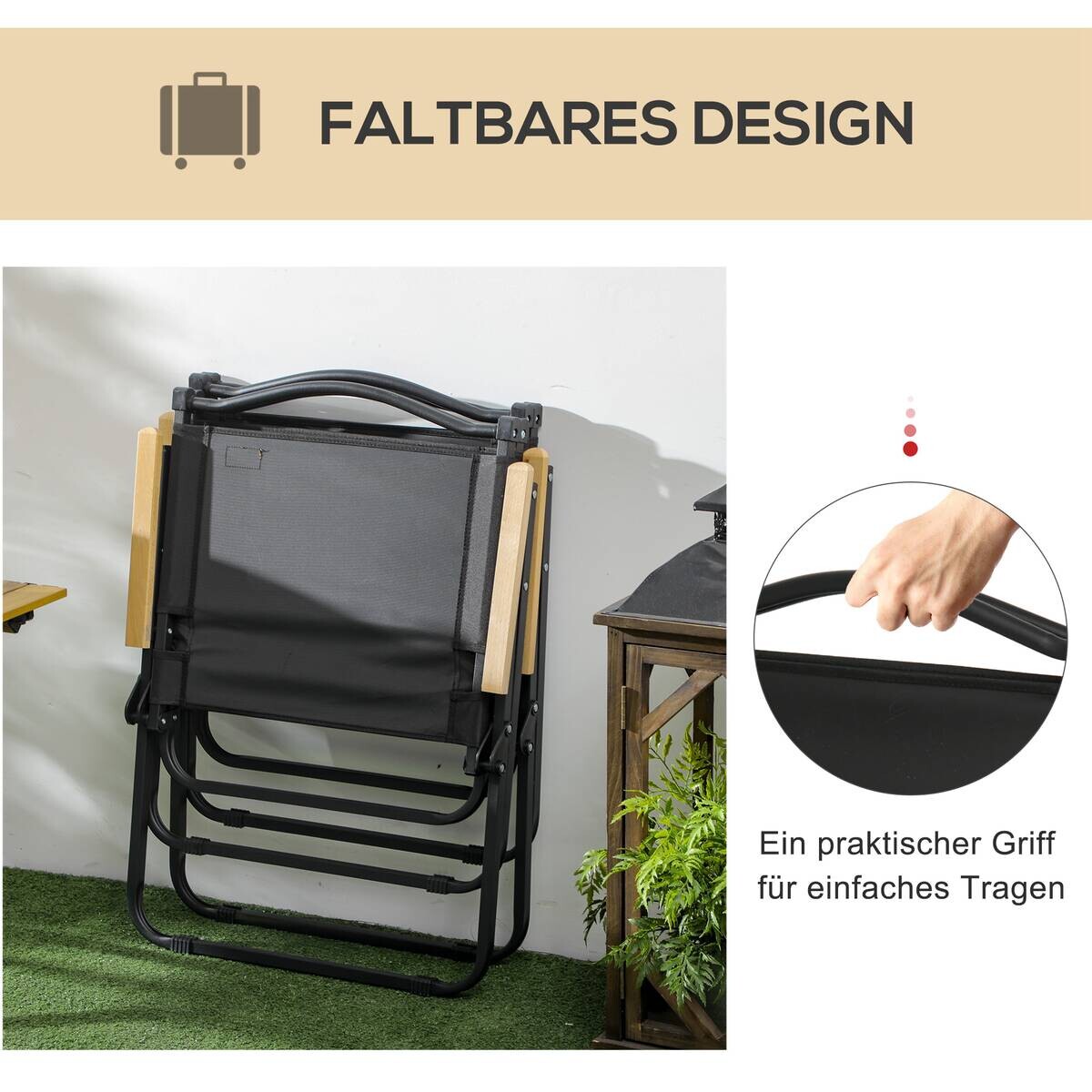 Outsunny Campingstuhl 2er Set schwarz Stahl B/H/L: ca. 59x78x54 cm