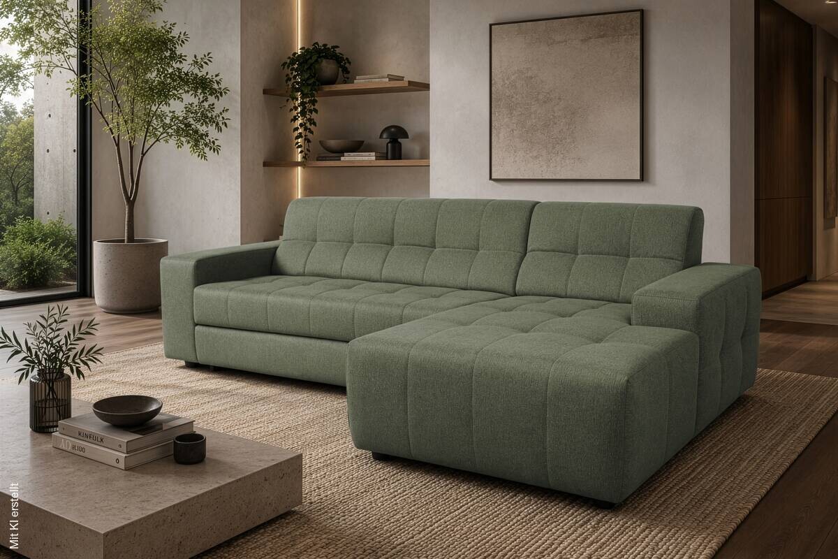 Ecksofa mit Bettfunktion grün Flachgewebe B/H/T: ca. 267x93x163 cm