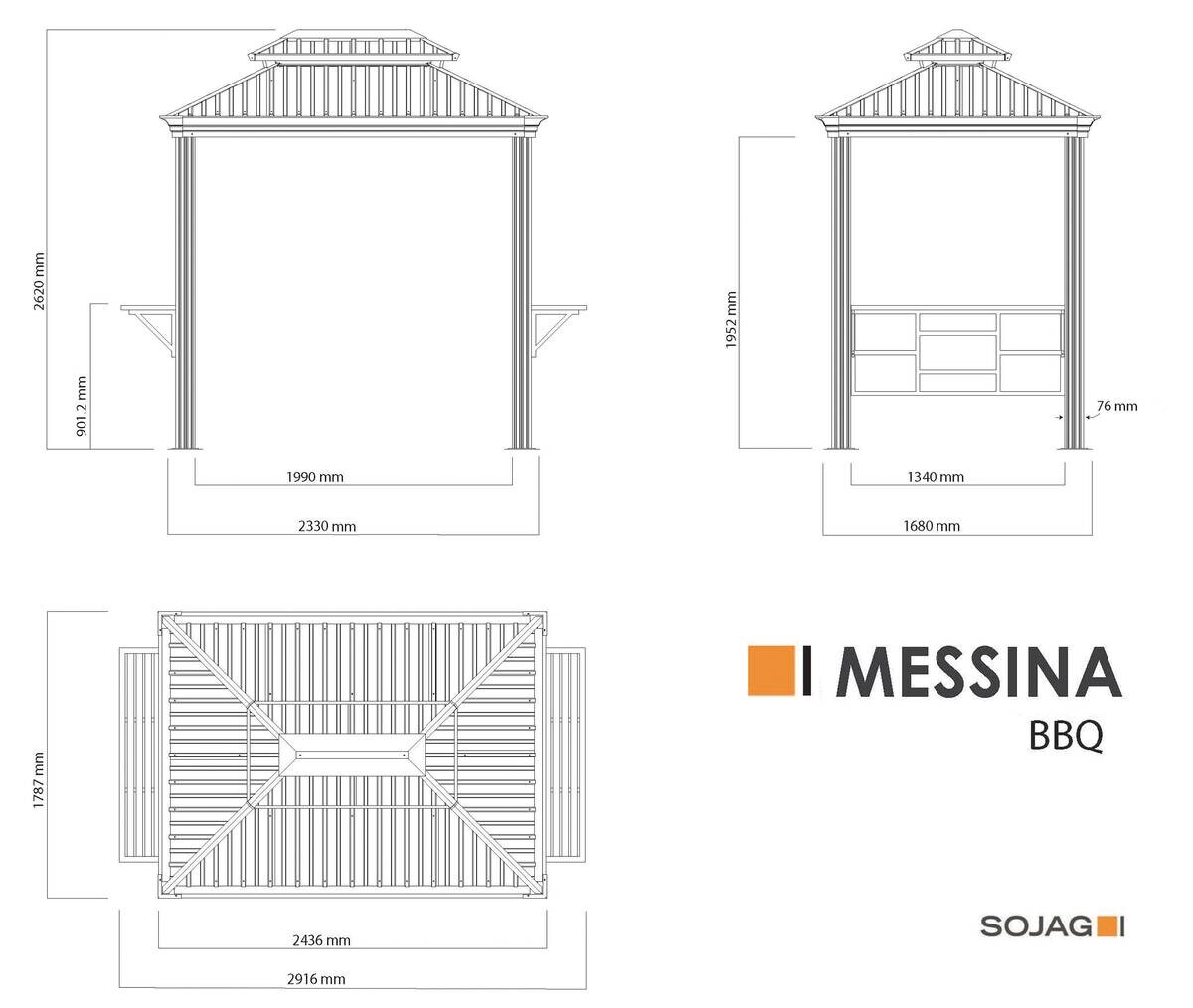 Sojag Pavillon Messina BBQ anthrazit Stahl B/H/L: ca. 292x262x179 cm