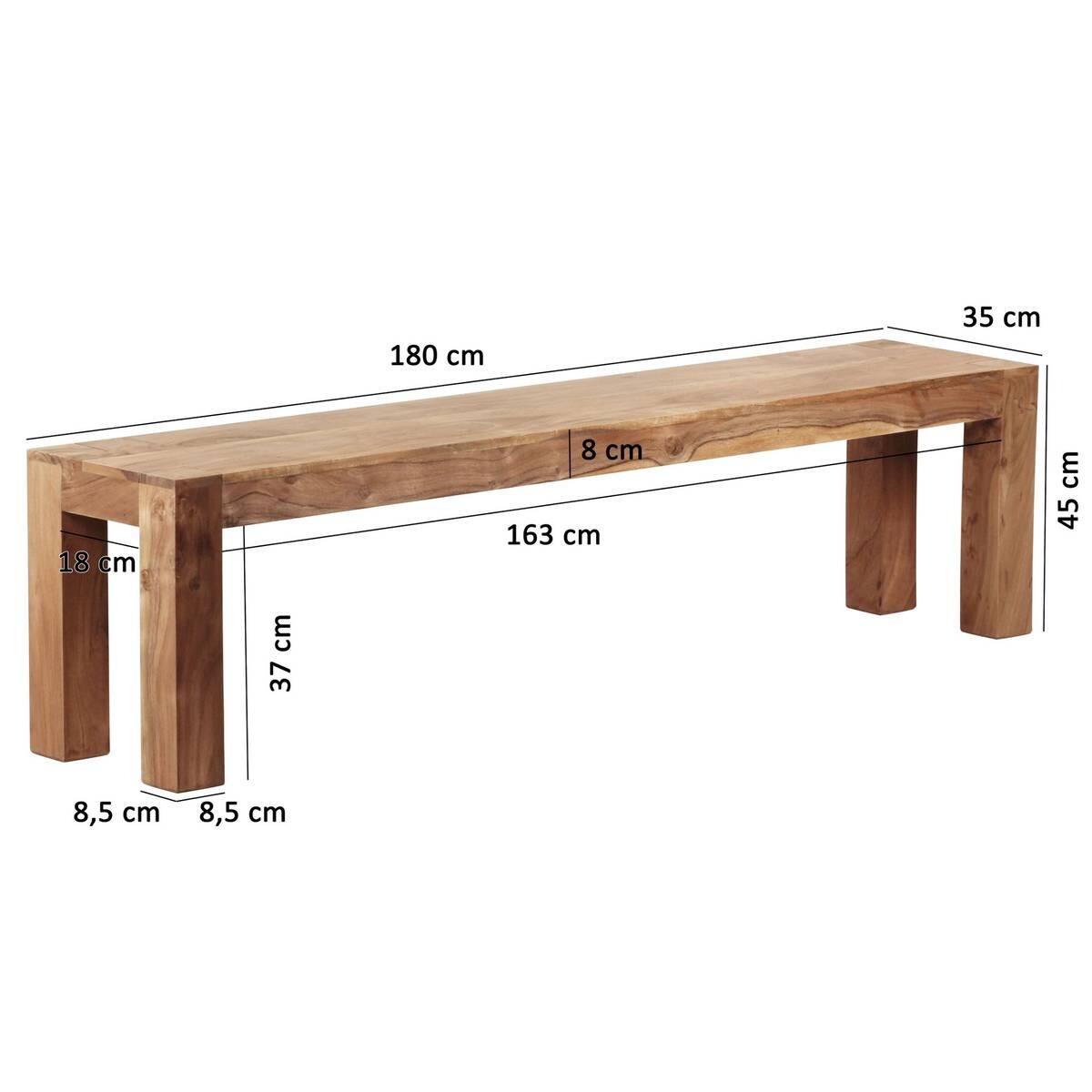 Sitzbank natur Akazie B/H/T: ca. 180x45x35 cm