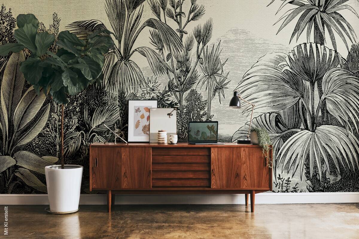 Livingwalls Fototapete Dschungel schwarz grau beige B/L: ca. 280x371 cm