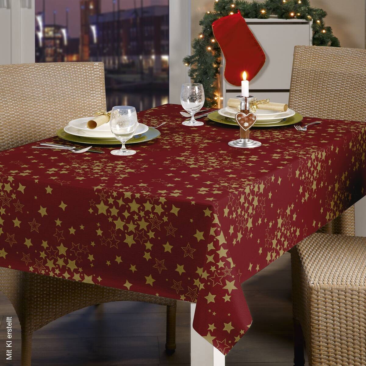 Milano Abwaschbarer Tischbelag Sterne rot B: ca. 140 cm