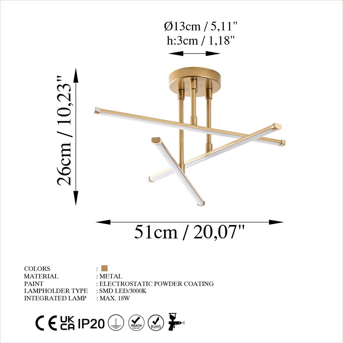 Opviq LED-Deckenleuchte gold B/H/T: ca. 51x26x51 cm