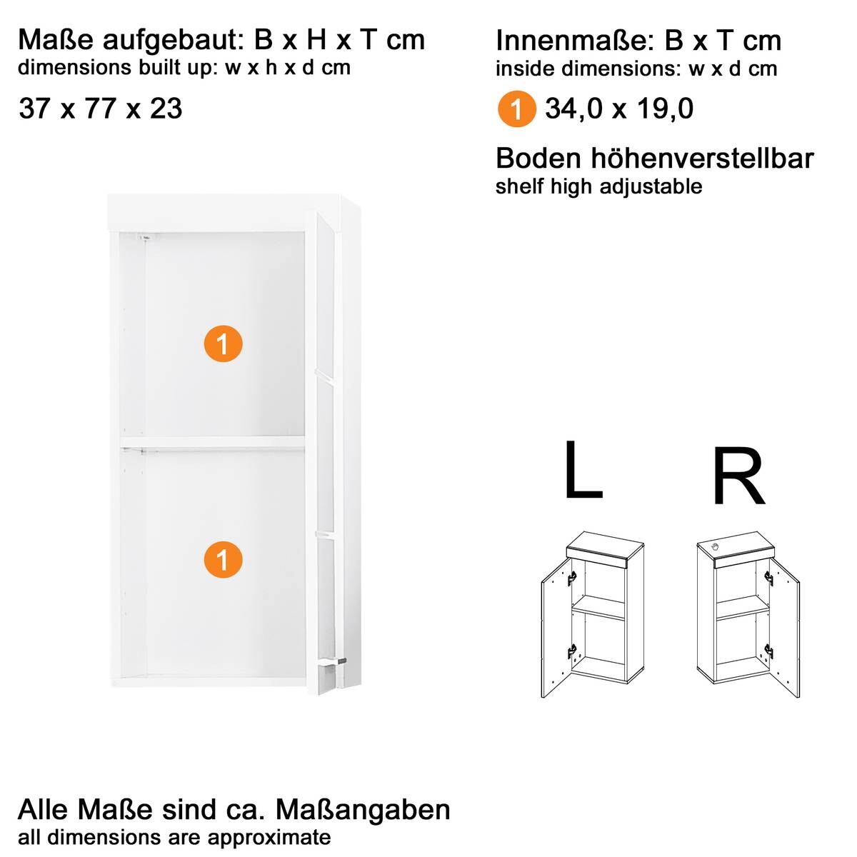 Stauraumelement Amanda weiß Hochglanz Asteiche Nachbildung B/H/T: ca. 37x77x23 cm
