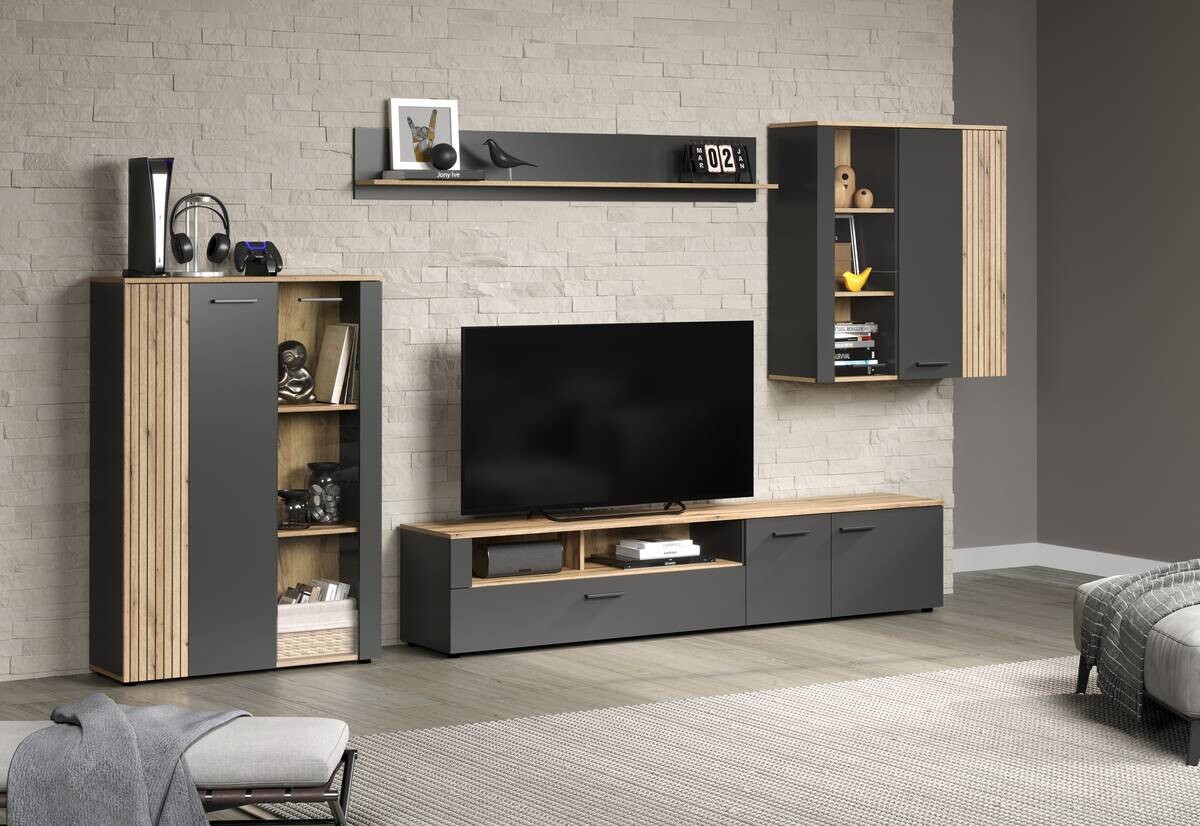 Hängevitrine Esteban anthrazit Eiche Evoke Coast Nachbildung B/H/T: ca. 90x99x34 cm