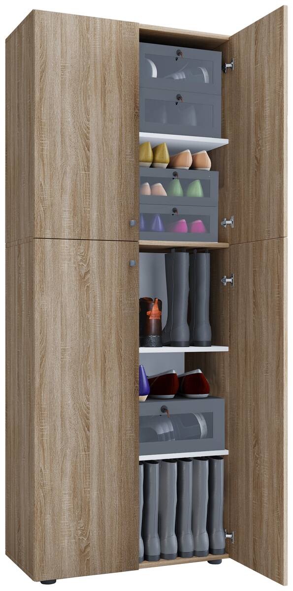 Schuhschrank Lona XXL Eiche Sonoma Nachbildung weiß B/H/T: ca. 70x182x39 cm