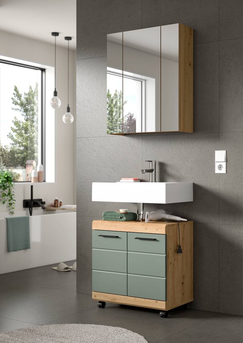 Waschbeckenunterschrank Scout Eiche Artisan Nachbildung salbei Nachbildung B/H/T: ca. 60x56x34 cm