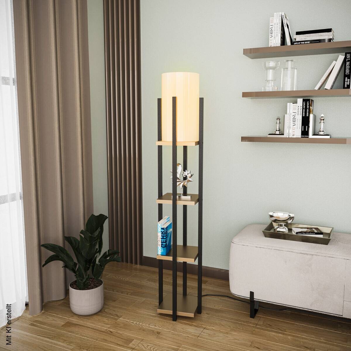 Opviq Stehlampe gold schwarz Stoff B/H/T/L/D: ca. 25x130x25x25x25 cm E27 1 Brennstellen