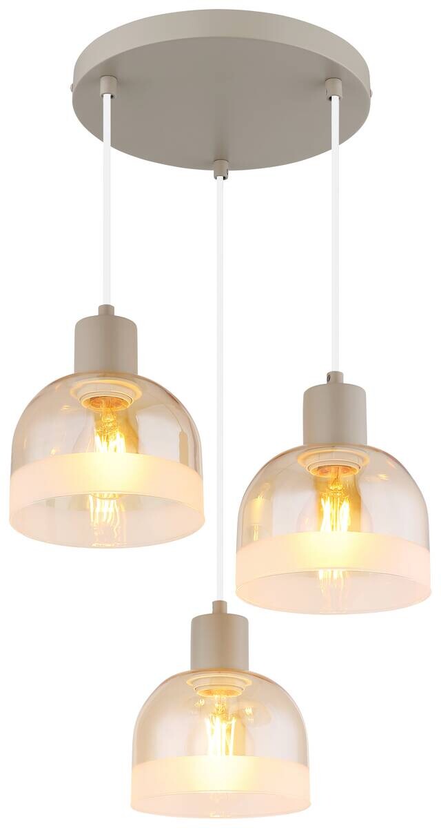 GLOBO Pendelleuchte sand amber Metall Glas H/D: ca. 150x33 cm E27 3 Brennstellen