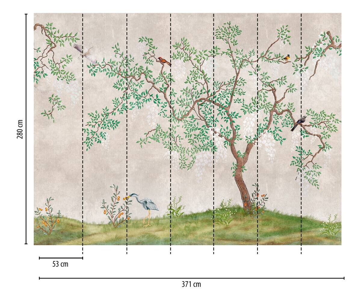 Livingwalls Fototapete Bäume grün braun beige B/L: ca. 280x371 cm