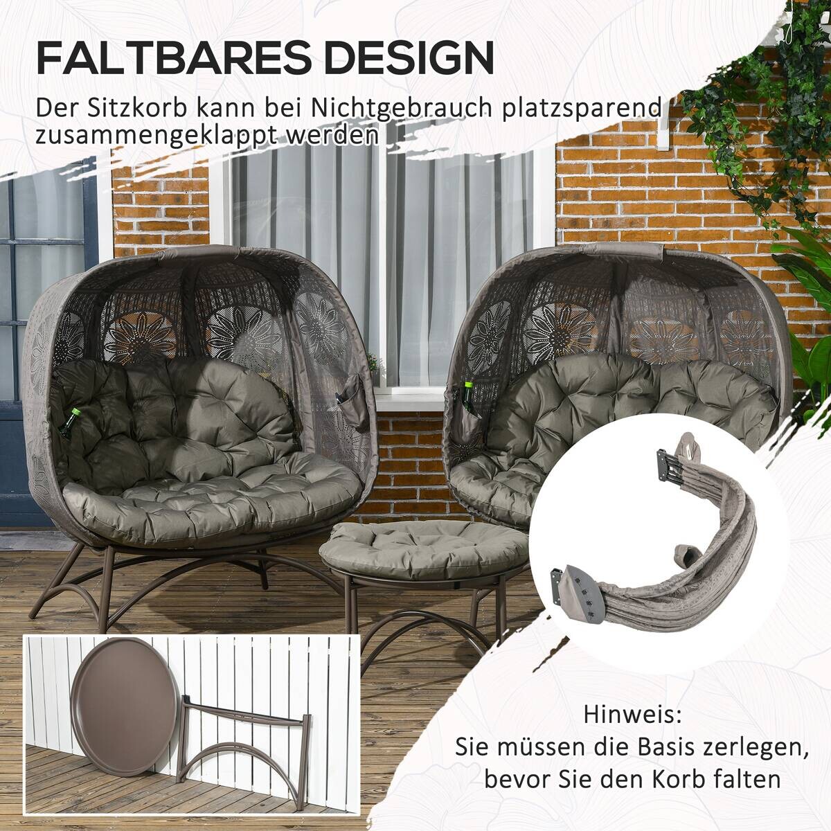 Outsunny Gartenstuhl sand Polypropylen B/H/L: ca. 75x126x142 cm