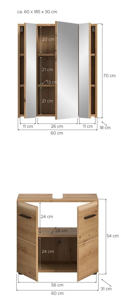 Badezimmer-Set Ice Artisan Oak Nachbildung B/H/T: ca. 60x185x30 cm