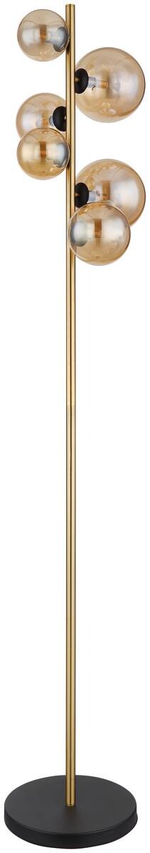 GLOBO Stehlampe RIHA schwarz amber messing Glas Metall B/H/L: ca. 26,5x155x28,5 cm G9 6 Brennstellen