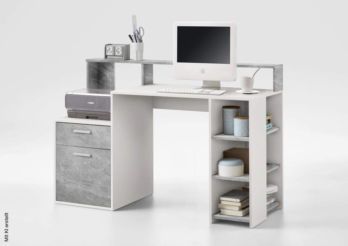 Schreibtisch Beton Optik weiß B/H/T: ca. 139x92x54 cm