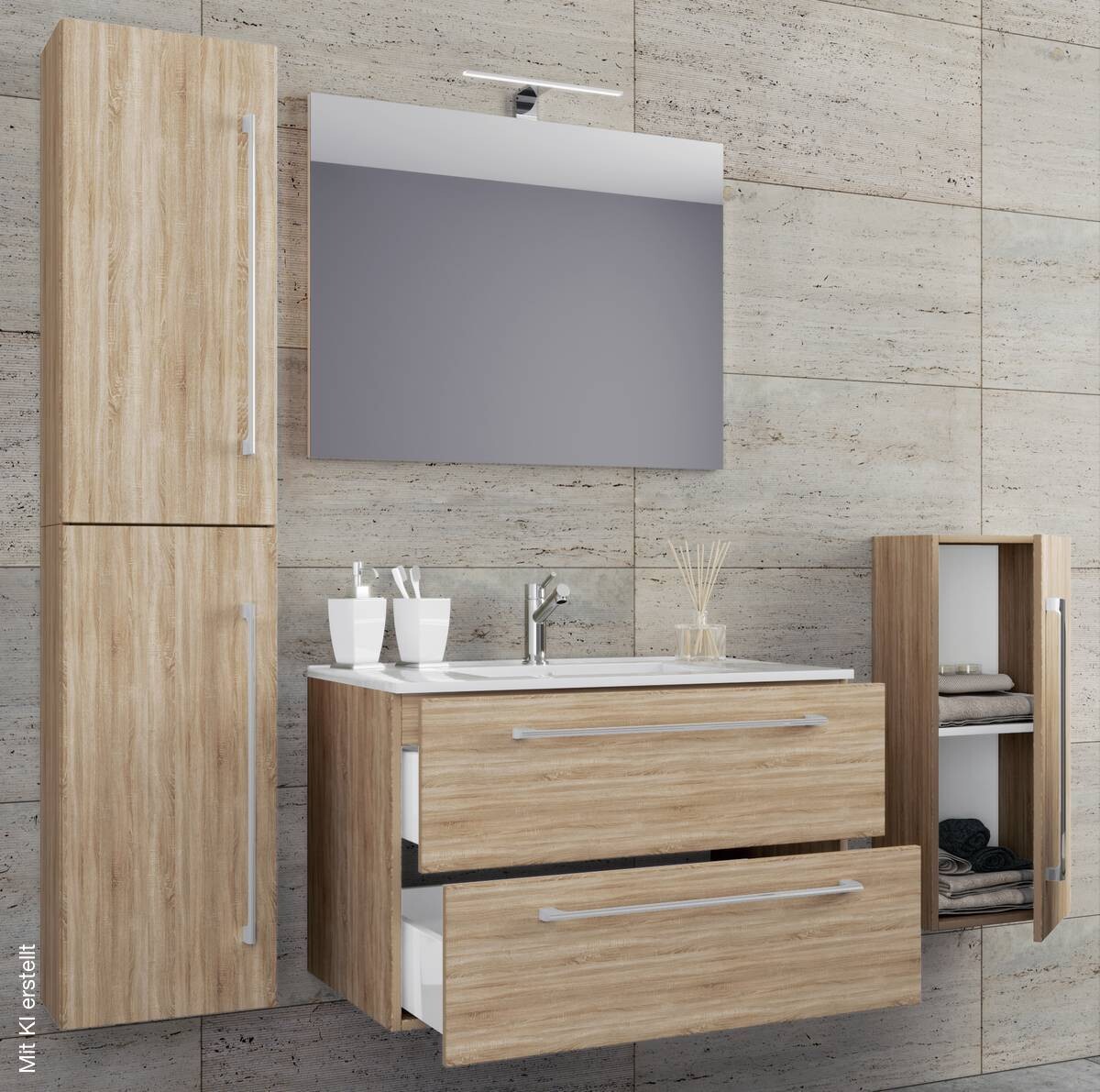 Waschplatz 5tlg-Badinos Eiche Sonoma Nachbildung B/H/T: ca. 80x50x46 cm