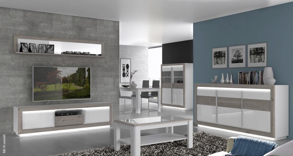 Couchtisch weiß Hochglanz Eiche Nelson Nachbildung B/H/T: ca. 110x45x60 cm