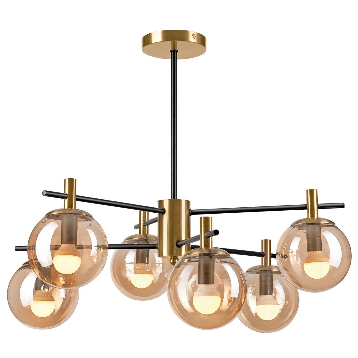 Lamkur Deckenleuchte Lilou gold Stahl Glas B/H/L: ca. 51x53x51 cm E14 6 Brennstellen