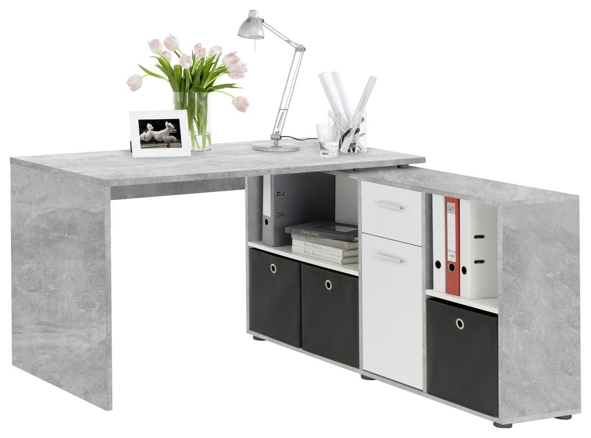 Schreibtisch Beton Optik weiß B/H/T: ca. 136x74x66,5 cm