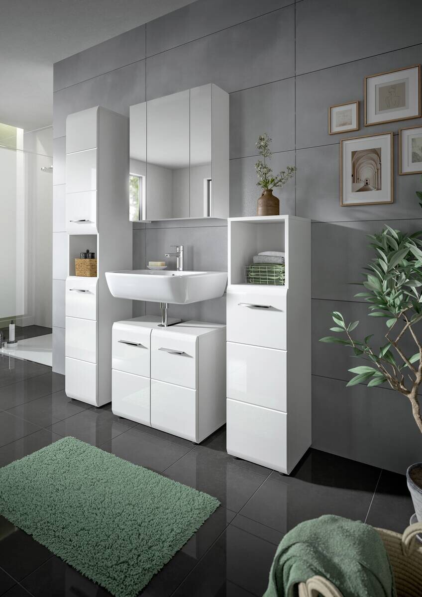 Badezimmer-Set Ice weiß weiß Hochglanz B/H/T: ca. 150x185x30 cm