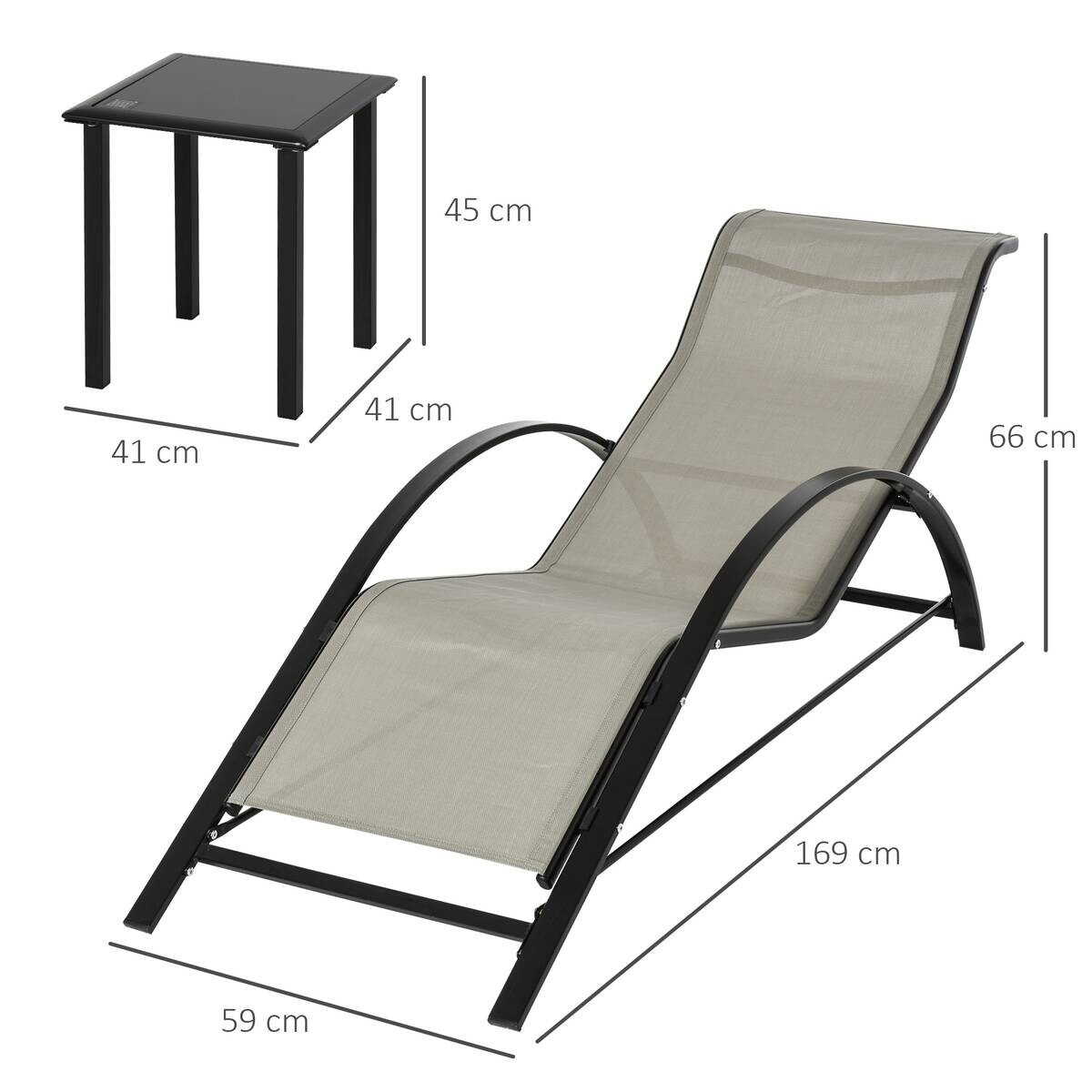 Outsunny Gartenliege schwarz Edelstahl B/H/L: ca. 169x59x66 cm