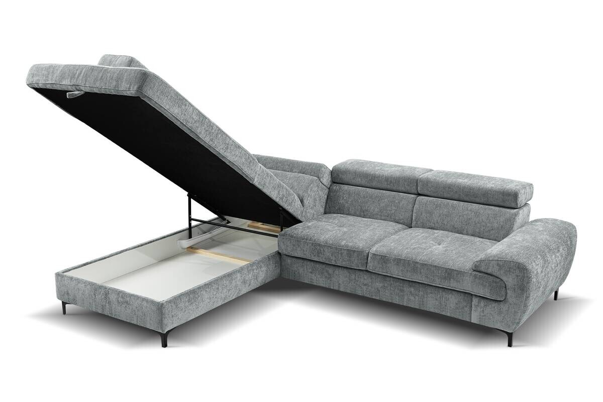 Ecksofa mit Bettfunktion und Bettkasten dunkelgrau Microfaser B/H/T: ca. 256x73x202 cm