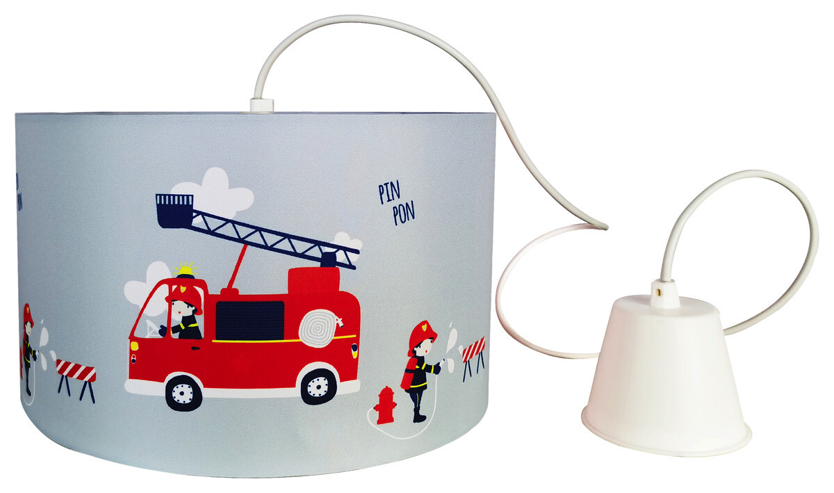 POCOline Pendelleuchte Feuerwehr grau weiß Stoff Kunststoff H/D: ca. 120x30 cm E27 1 Brennstellen