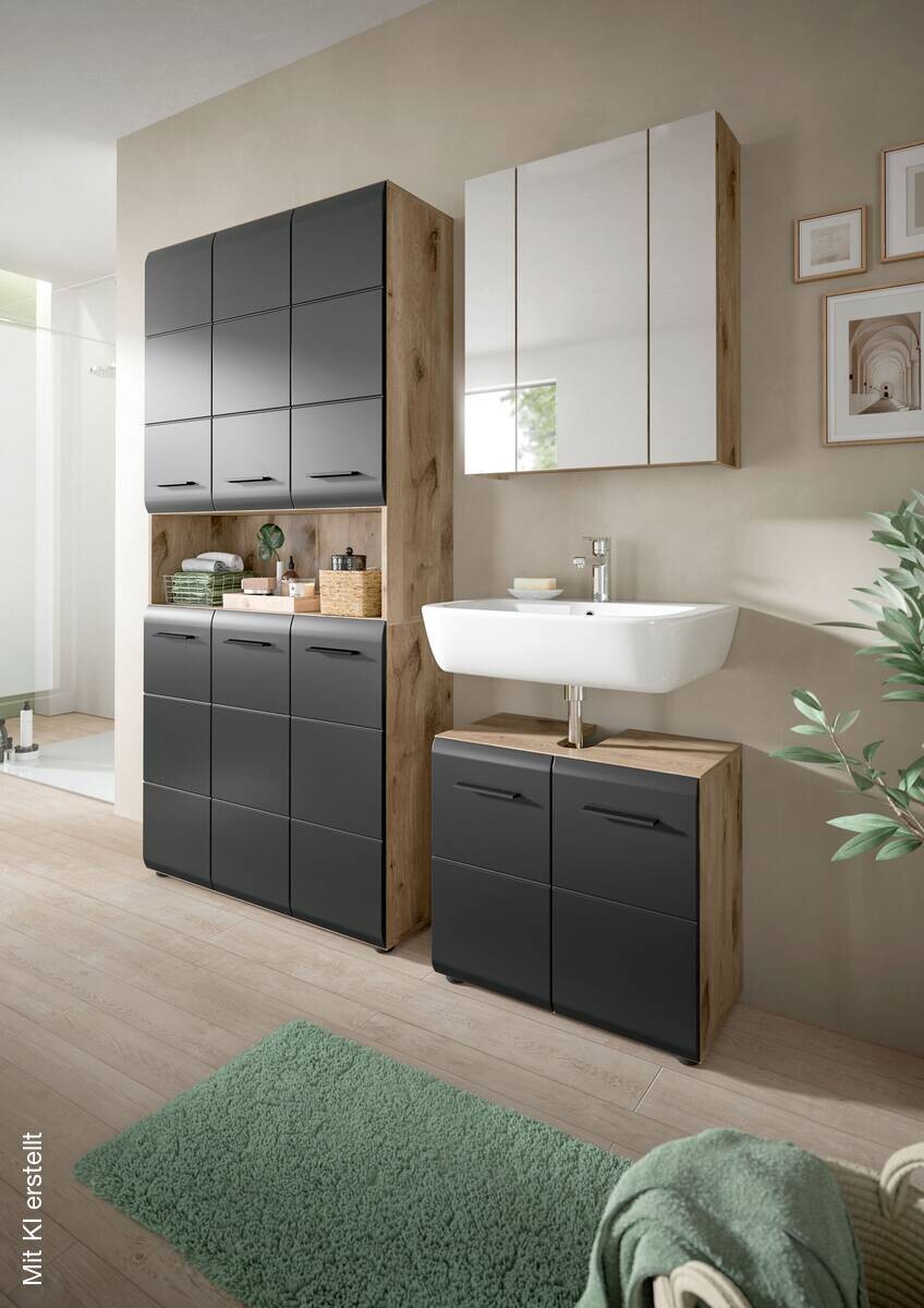 Mehrzweckschrank Ice Nox Oak Nachbildung schwarz matt B/H/T: ca. 90x185x30 cm