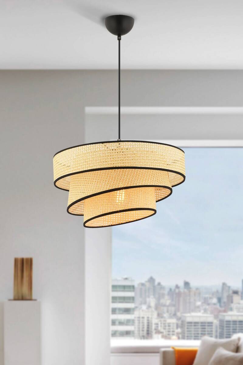 Opviq Pendelleuchte Couper schwarz kamel Metall Baumwolle B/H/L: ca. 40x72x40 cm E27 1 Brennstellen