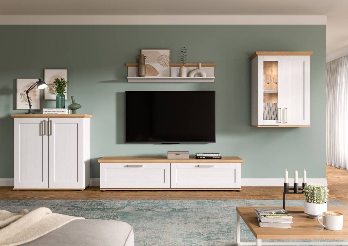 Wohnwand VERONA Lärche Nachbildung Eiche Nachbildung B/H/T: ca. 336x161x40 cm