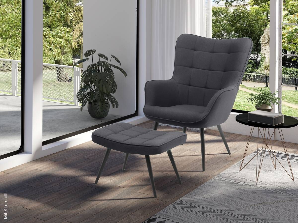 byLIVING Sessel UTA dunkelgrau schwarz Webstoff Metall B/H/T: ca. 72x97x80 cm
