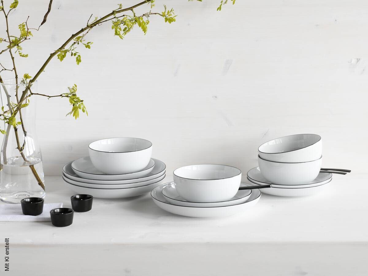 CreaTable Teller-Set Allround Black Line weiß Porzellan
