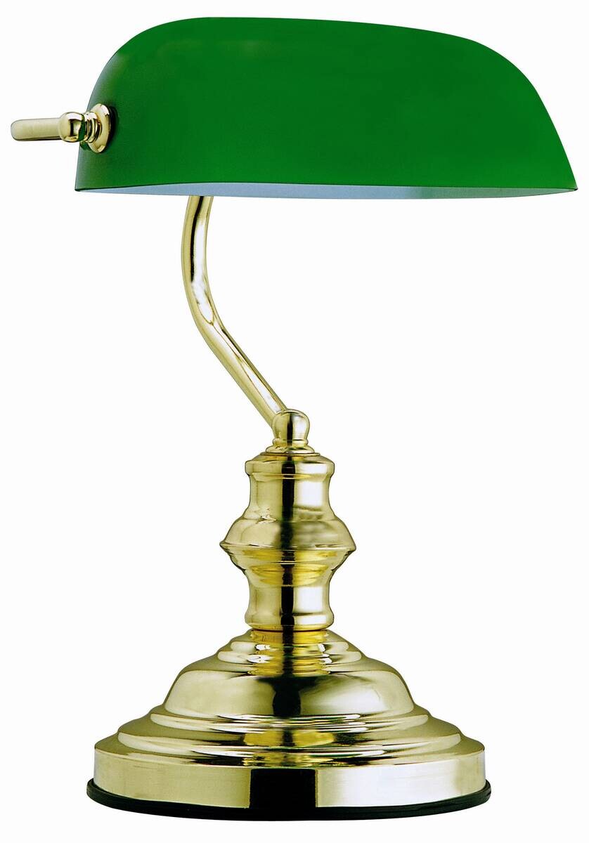 GLOBO Tischleuchte Antique messing grün Glas Metall B/H/L: ca. 19x38x25 cm E27 1 Brennstellen