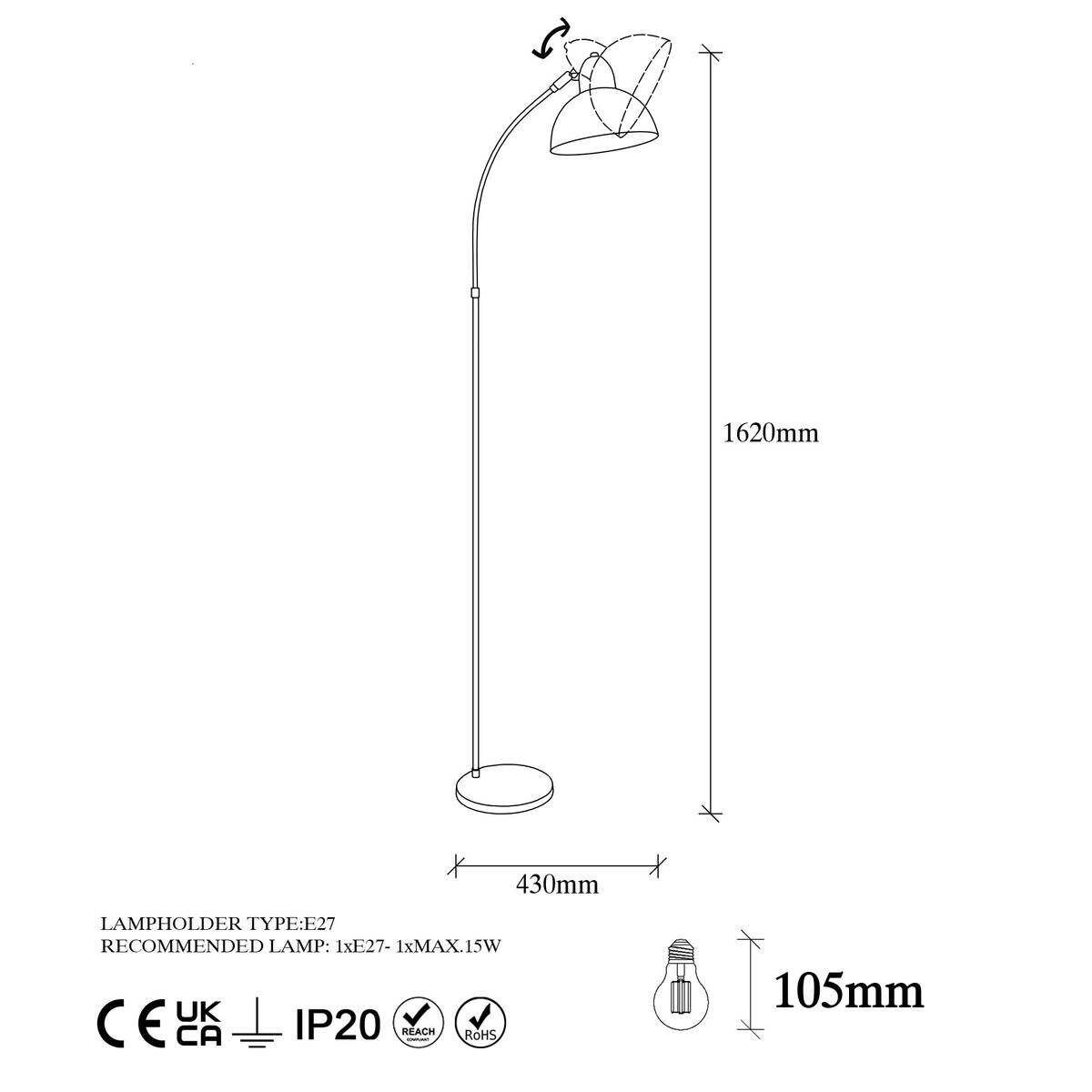 Opviq Stehlampe Varzan bronze Metall B/H/T/L/D: ca. 43x162x43x20x21 cm E27 1 Brennstellen