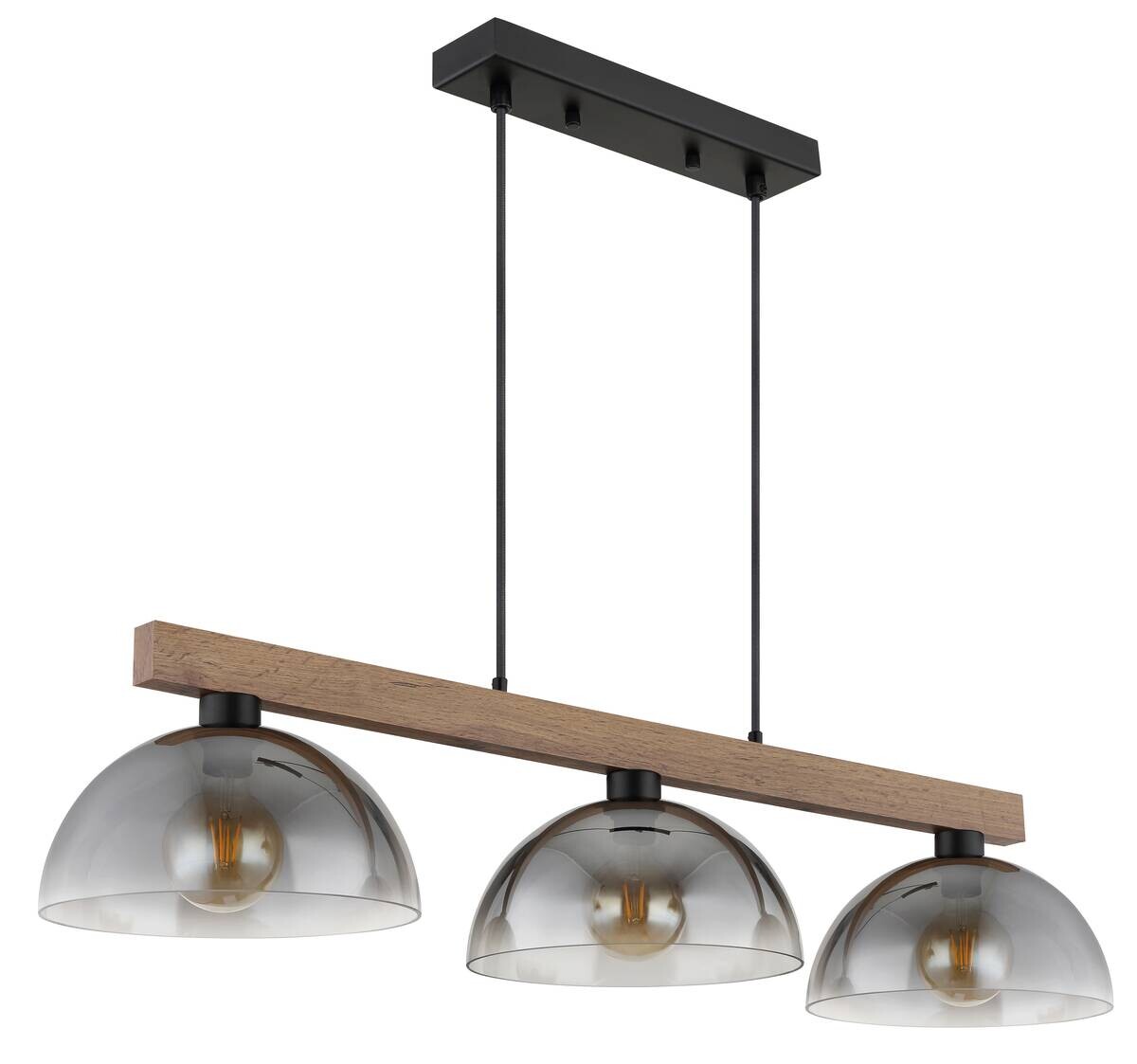 GLOBO Hängeleuchte dunkelbraun mattschwarz Rauch Holz Metall Glas B/H/L: ca. 30x120x114 cm E27 3 Brennstellen