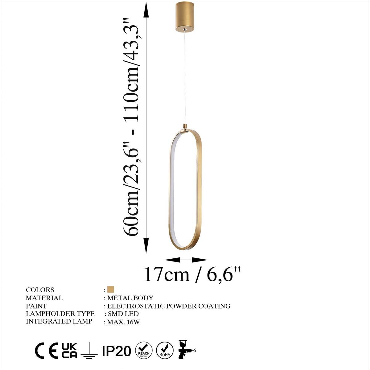 Opviq Pendelleuchte Metall B/H/T/L: ca. 17x110x10x17 cm