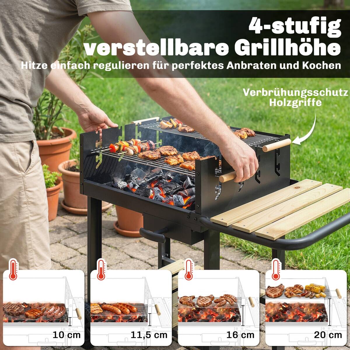 Outsunny Grill Holz B/H/L: ca. 58x82x99,5 cm