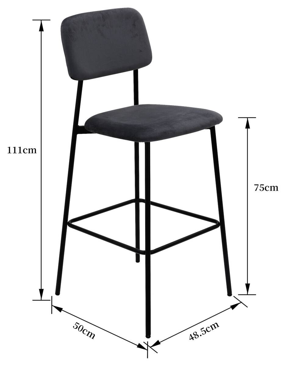Barhocker MIKA schwarz Samt B/H/T: ca. 48,5x111x50 cm