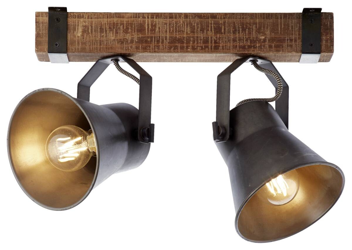 Brilliant Spotbalken Plow schwarz braun Metall Holz B/H/T: ca. 40x24x17 cm E27 2 Brennstellen