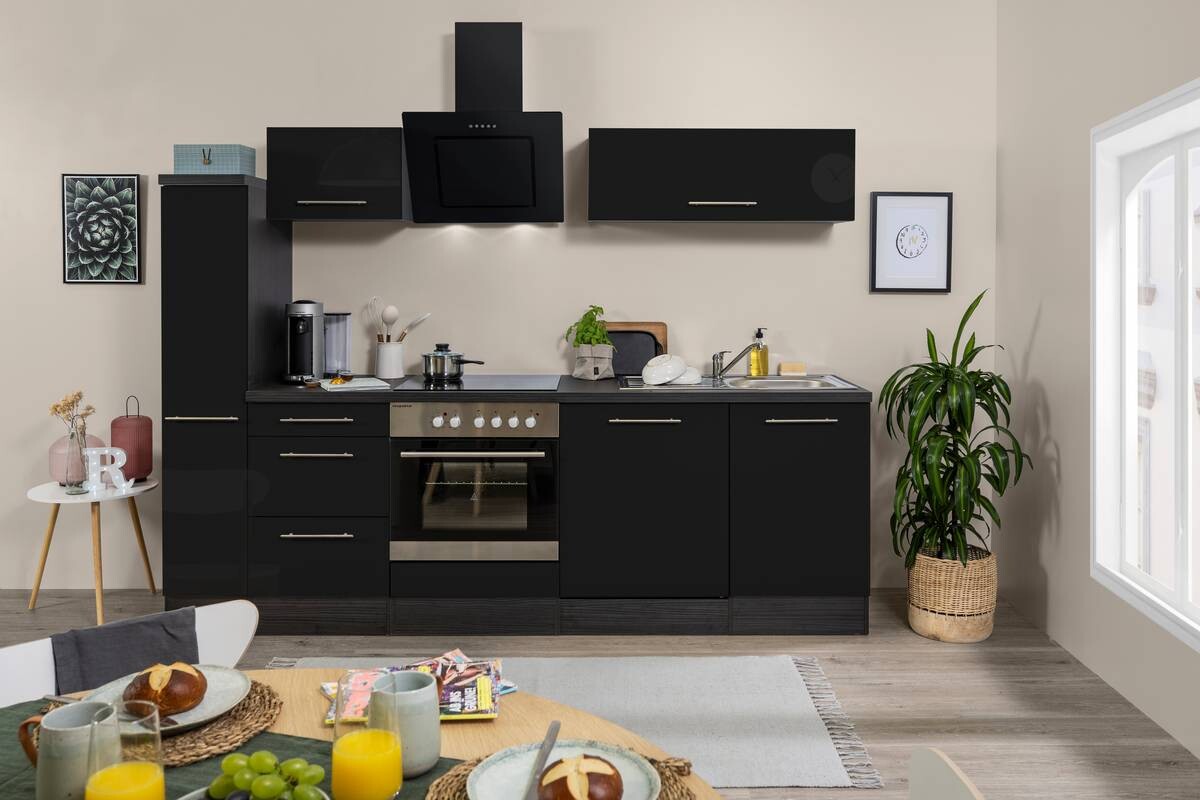 Respekta Küchenblock Amanda schwarz Hochglanz B/H/T: ca. 250x200x60 cm