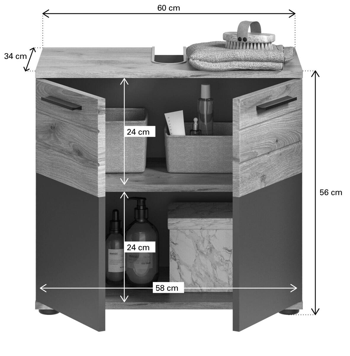 Badezimmer-Set MASON Nox Oak Nachbildung edles Basaltgrau Nachbildung B/H/T: ca. 112x190x34 cm