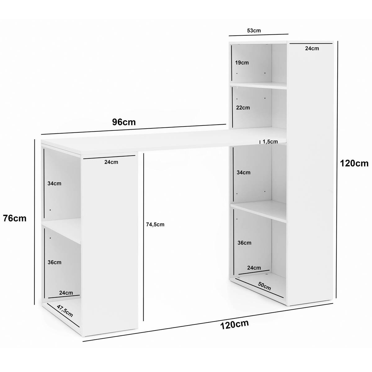 Schreibtisch weiß B/H/T: ca. 50x120x120 cm