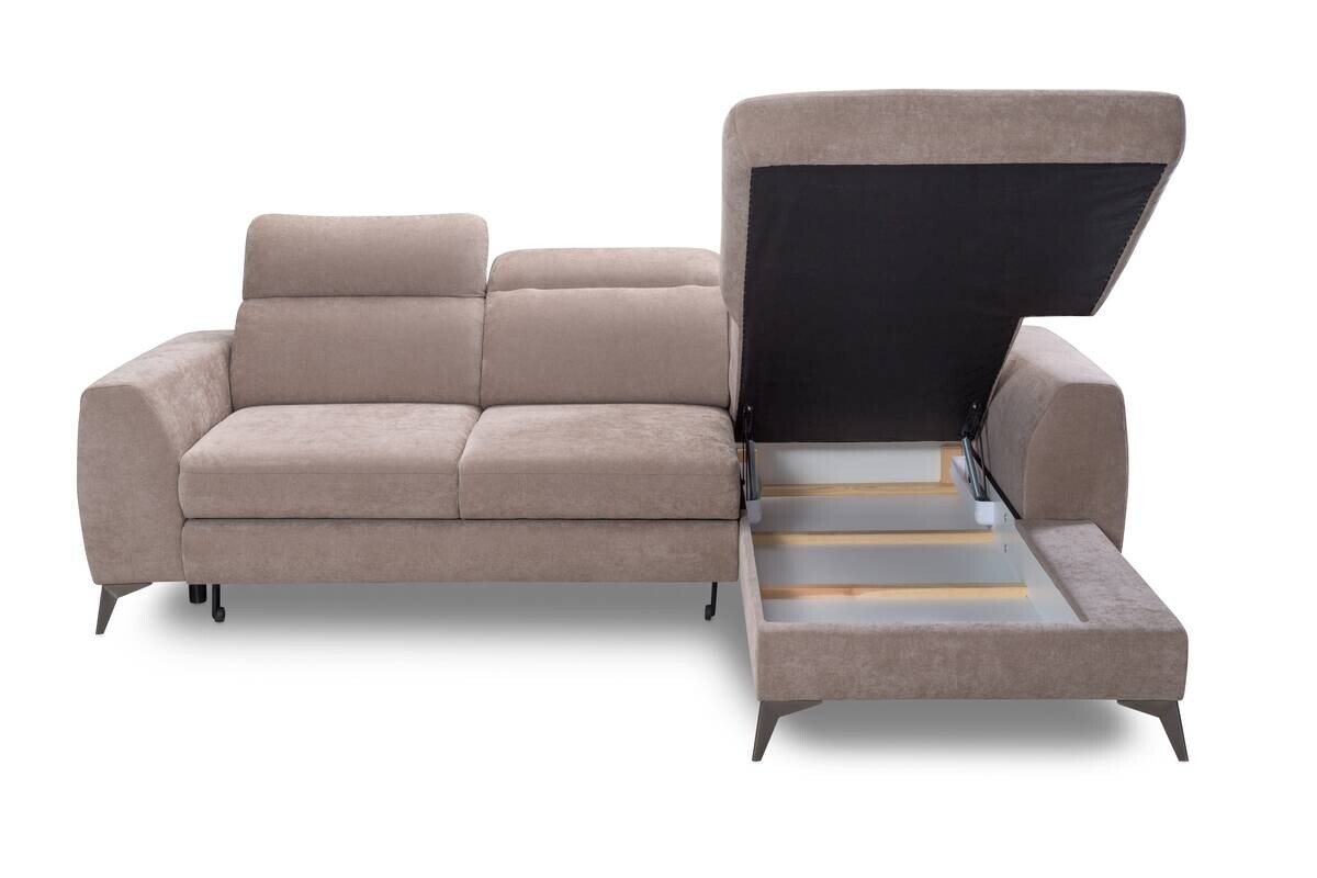 Ecksofa mit Bettfunktion und Bettkasten beige Microfaser B/T: ca. 264x191 cm